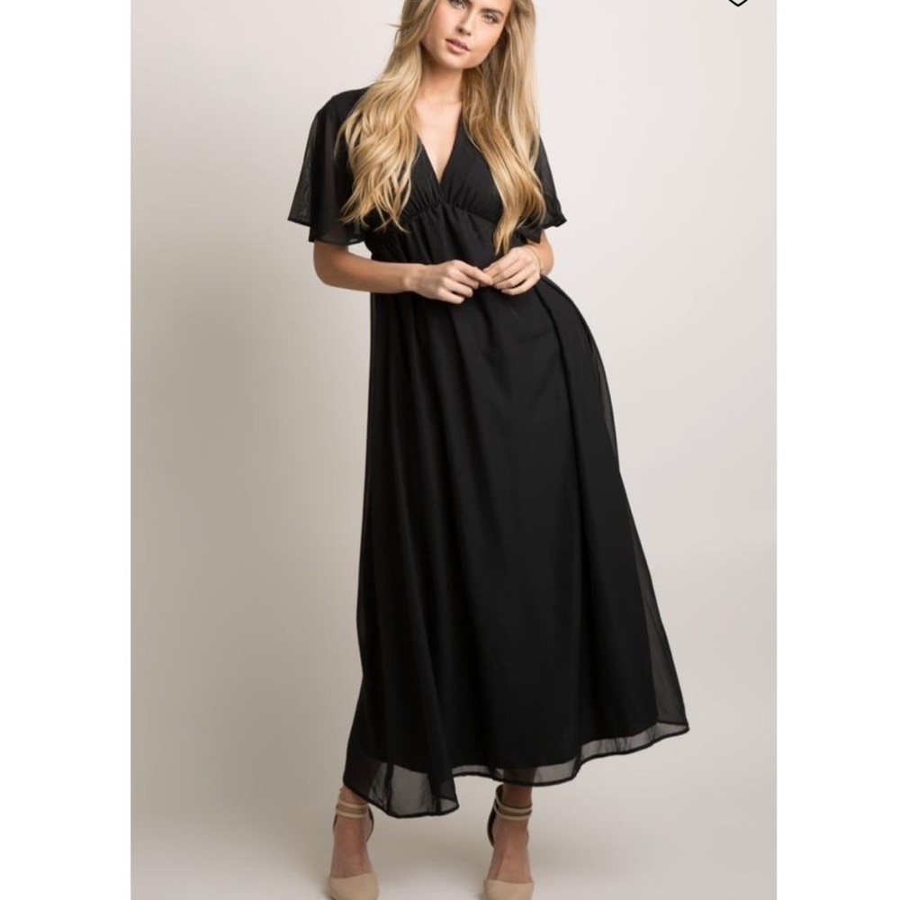 𝅺PinkBlush chiffon flutter bell sleeve dress nwot